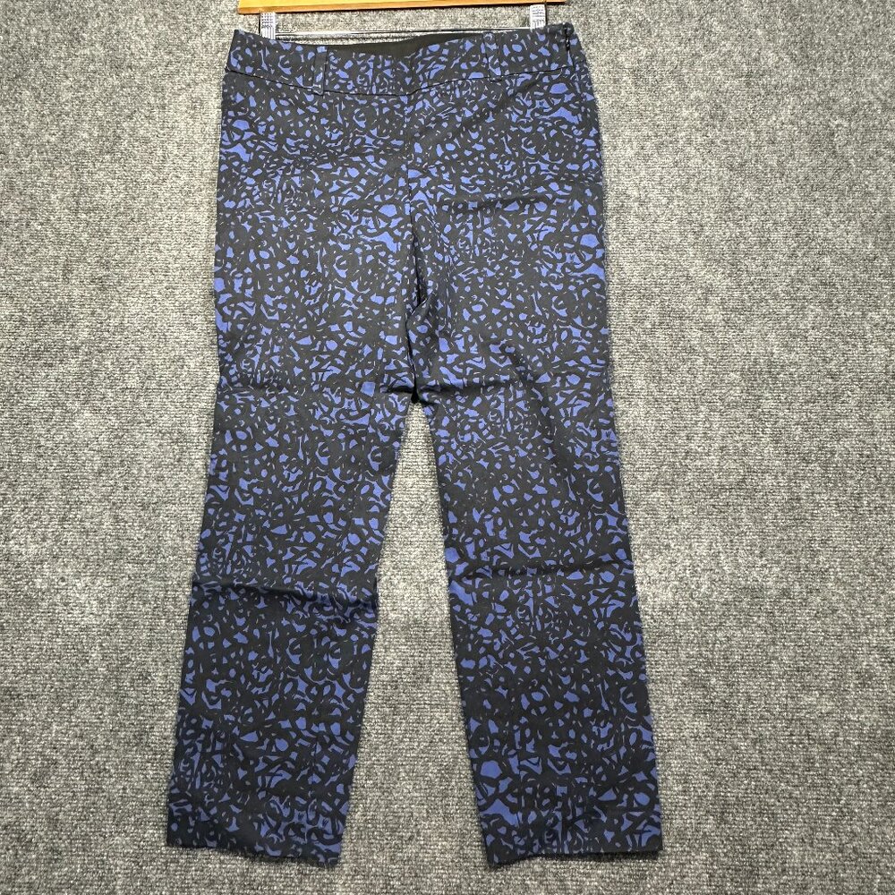 Ann Taylor Pants Women 4 Chelsea Crop Black Blue Print Stretch Tapered Side Zip